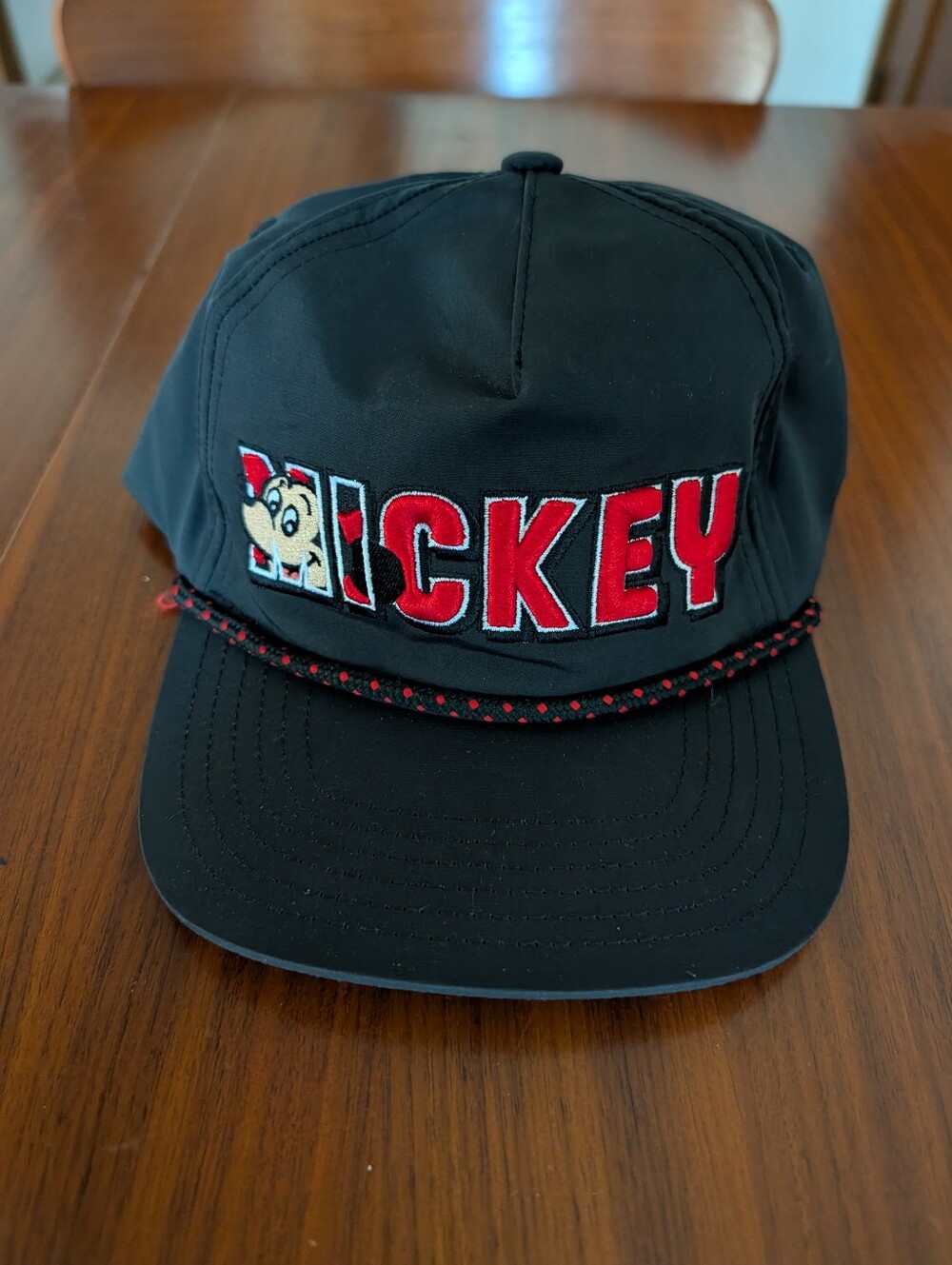 Mickey Embroidered Black Snapback Hat Cap with Rope Accent Pre Owned